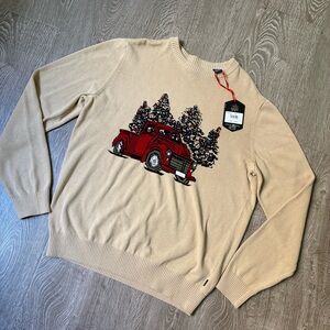 Chaps Ralph Lauren Knit Sweater Mens Large NWT Woven Truck Graphic Cream